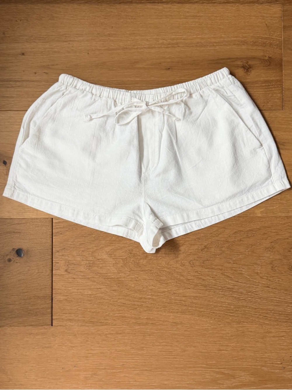 Edikted Leslie Cotton Linen Look Drawstring Cotton Shorts White Pocket Womens XS